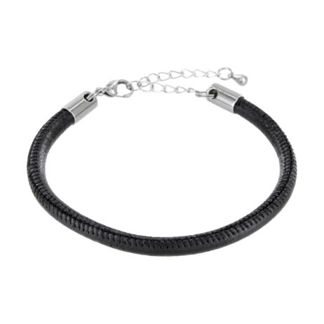 Armband aus Nappaleder 5 mm rund gesäumt Farbe: schwarz, Karabinerverschluss aus Edelstahl mit Verstellkettchen