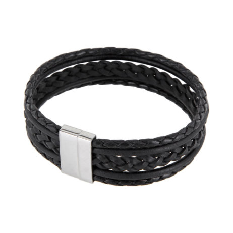 AURORIS Echtleder-Armband Breite 20mm Farbe schwarz mit Magnetverschluss aus Edelstahl