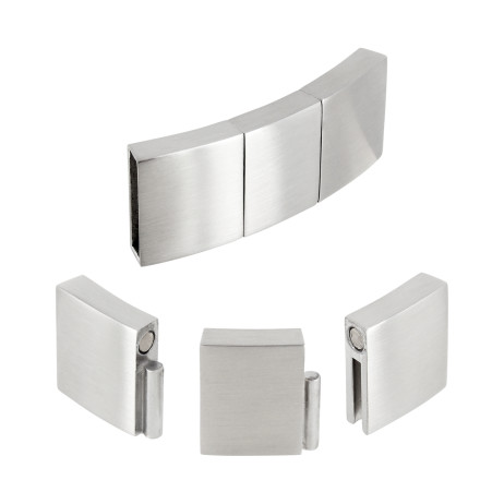 Flacher Magnetverschluss mit Zwischenelement aus Edelstahl matt-Optik, Loch: 15x3mm