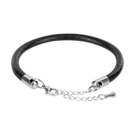 Armband aus Nappaleder 5 mm rund gesäumt Farbe: schwarz, Karabinerverschluss aus Edelstahl mit Verstellkettchen – Bild 2