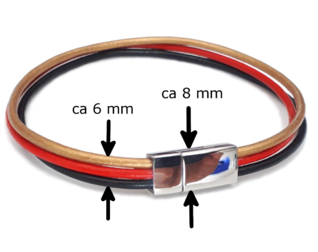 Schmales Echtleder-Armband, schwarz-rot-gold, Magnetverschluss aus Edelstahl – Bild 3