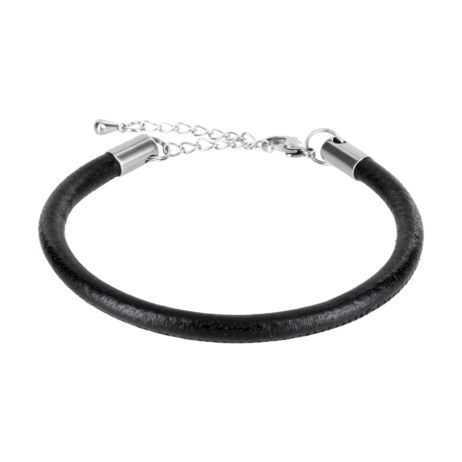 Armband aus Nappaleder 5 mm rund gesäumt Farbe: schwarz, Karabinerverschluss aus Edelstahl mit Verstellkettchen – Bild 4