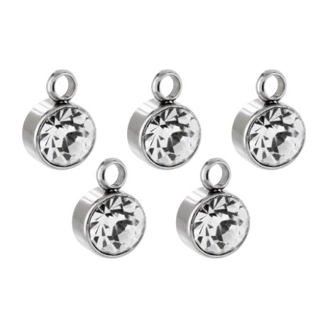 Kleine Anhänger 6 mm aus Edelstahl mit Strassstein