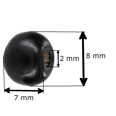 Holzperlen kugelförmig ca. 8 x 7 mm, Loch 2 mm, Farbe: schwarz - 20 Stück – Bild 2