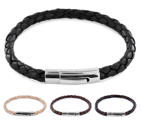 GROßHANDEL Lederarmband 5mm geflochten mit Edelstahl Hebeldruckverschluss