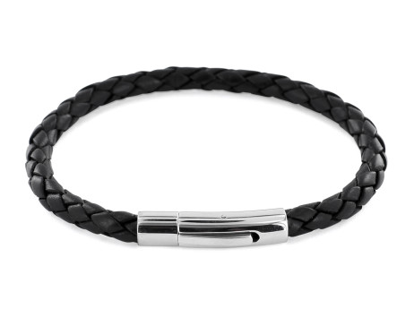 GROßHANDEL Lederarmband 5mm geflochten mit Edelstahl Hebeldruckverschluss – Bild 3