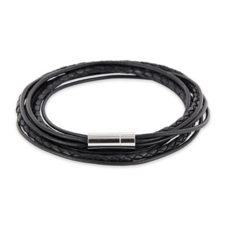 Armband Kette geflochtene und glatte Lederbänder schwarz mit Edelstahl Magnetverschluss – Bild 4