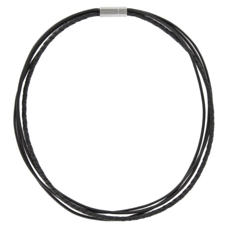 Armband Kette geflochtene und glatte Lederbänder schwarz mit Edelstahl Magnetverschluss – Bild 3