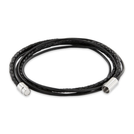 Armband Kette geflochtene und glatte Lederbänder schwarz mit Edelstahl Magnetverschluss – Bild 2