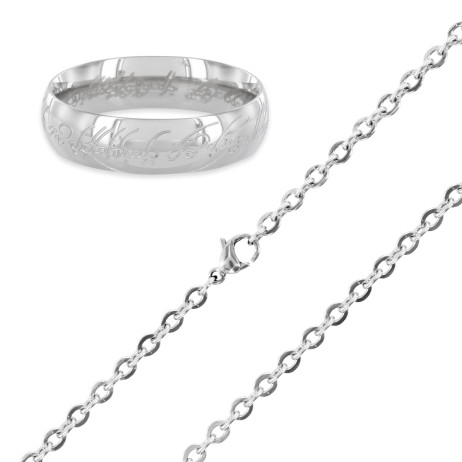 Edelstahl Ring Anhänger mit Gravur und Rolokette