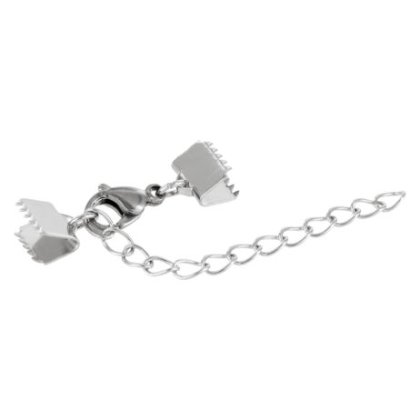 Edelstahl Karabinerverschluss mit Verstellkettchen und 8mm breiten Krallen-Endkappen zum Klemmen