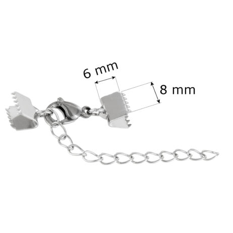 Edelstahl Karabinerverschluss mit Verstellkettchen und 8mm breiten Krallen-Endkappen zum Klemmen – Bild 2