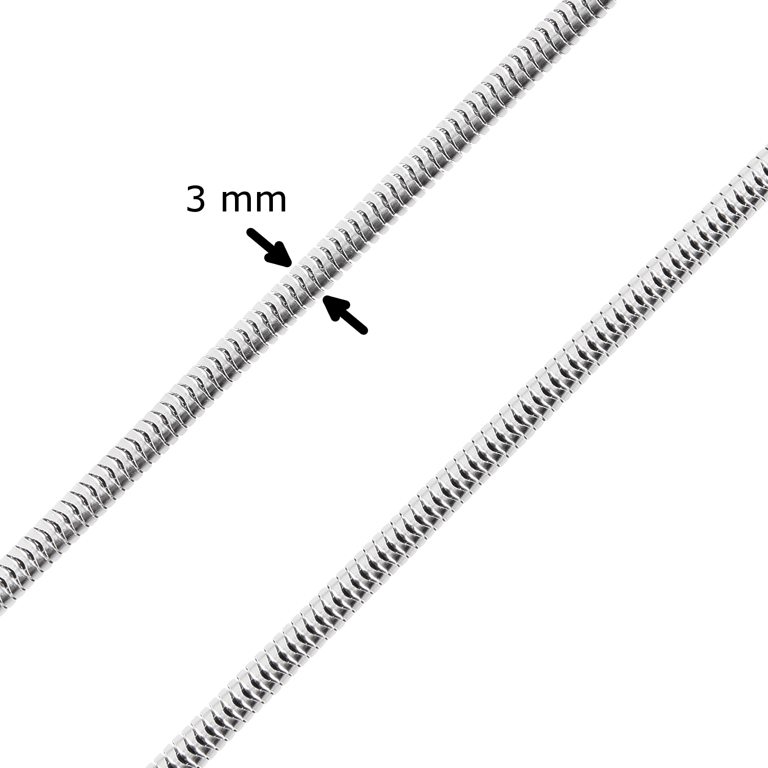 Schlangenkette aus Edelstahl ohne Verschluss Breite 3 mm Meterware | AURORIS