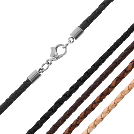 Lederkette 3mm geflochten mit Edelstahl Karabinerverschluss