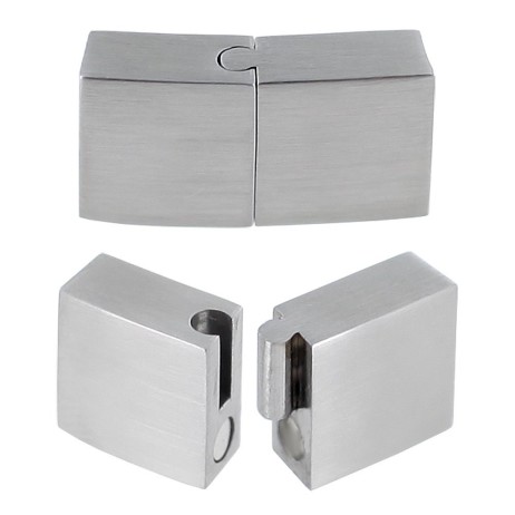 Flacher Magnet-Verschluss aus Edelstahl matt-Optik, Loch: 10x3mm