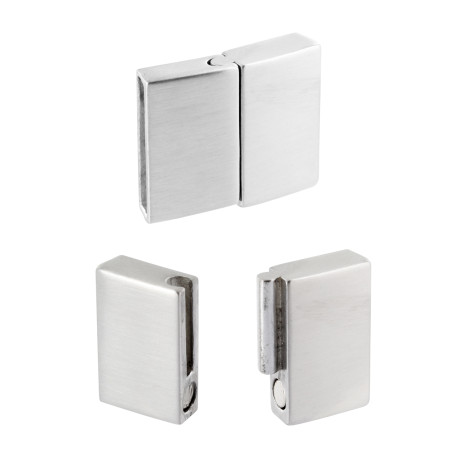Flacher Magnet-Verschluss aus Edelstahl matt-Optik, Loch: 15x3mm