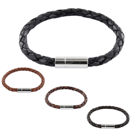 Lederarmband 5mm geflochten mit Edelstahl Magnetverschluss